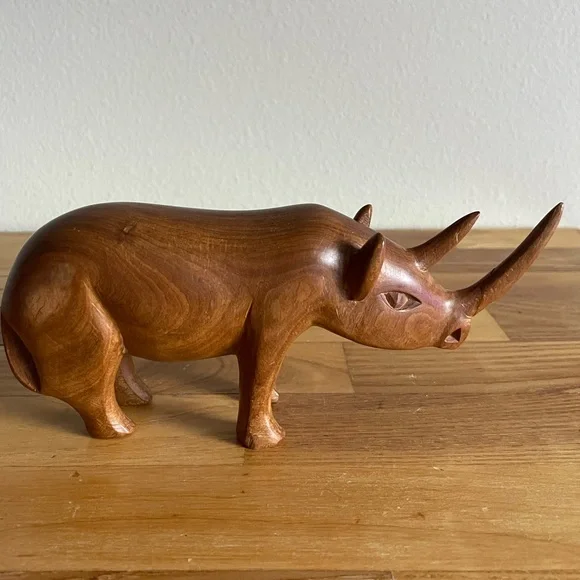 Vintage Hand Carved Wooden Rhino - Picture 3 of 6